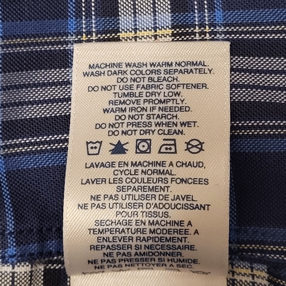 Lands End Blue Plaid Oxford Men's XL 17-1/2 34 No Iron 100% Supima Cotton LS - Picture 5 of 5